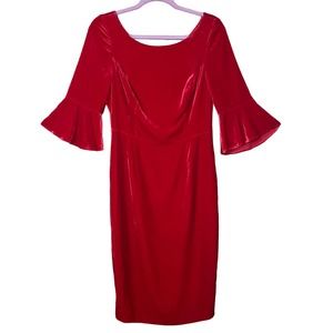 Boden Aubrey Red Silk Blend 3/4 Fluted Sleeve Velvet Sheath Dress Size 4